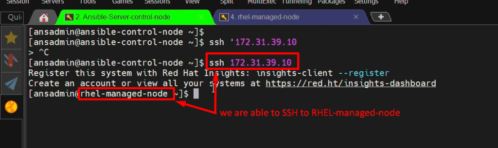 SSH to RHEL-managed-node